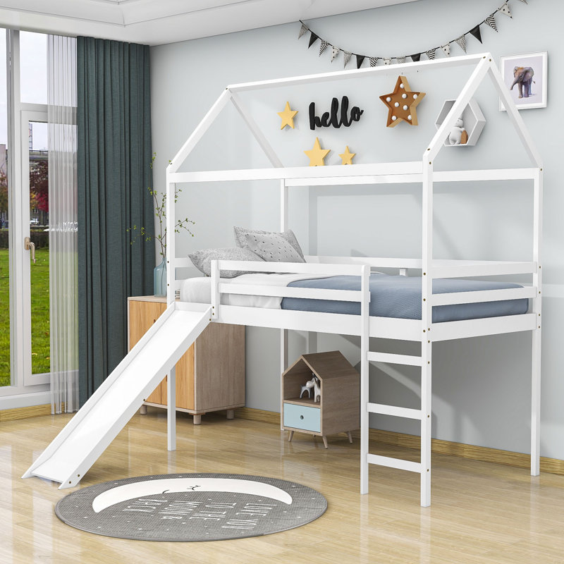 Harper Orchard Mcnelly Kids Wooden House Loft Bed with Slide & Reviews Wayfair